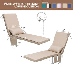 Outdoor Chaise Lounge Cushion with Storage Pockets and Pillow