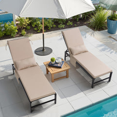 Outdoor Chaise Lounge Cushion with Storage Pockets and Pillow