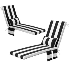 Outdoor Chaise Lounge Cushion with Storage Pockets and Pillow
