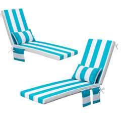 Outdoor Chaise Lounge Cushion with Storage Pockets and Pillow