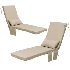 Outdoor Chaise Lounge Cushion with Storage Pockets and Pillow