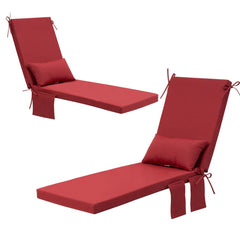 Outdoor Chaise Lounge Cushion with Storage Pockets and Pillow