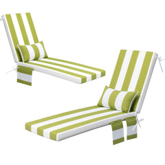 Outdoor Chaise Lounge Cushion with Storage Pockets and Pillow