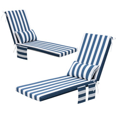 Outdoor Chaise Lounge Cushion with Storage Pockets and Pillow
