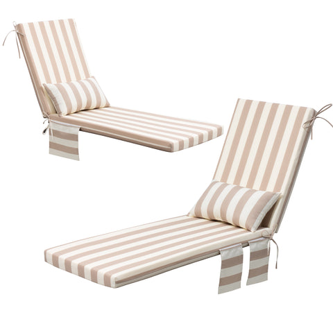 Outdoor Chaise Lounge Cushion with Storage Pockets and Pillow
