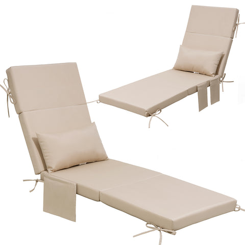 72 x 22 in. Outdoor Chaise Lounge Cushion with Pillow and Storage Pockets