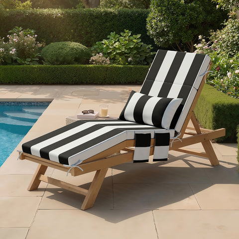 72 x 22 in. Outdoor Chaise Lounge Cushion with Pillow and Storage Pockets