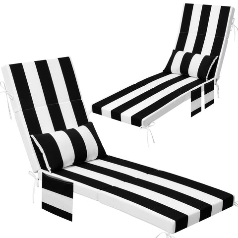 72 x 22 in. Outdoor Chaise Lounge Cushion with Pillow and Storage Pockets