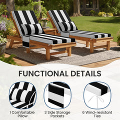 72 x 22 in. Outdoor Chaise Lounge Cushion with Pillow and Storage Pockets