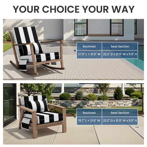 72 x 22 in. Outdoor Chaise Lounge Cushion with Pillow and Storage Pockets