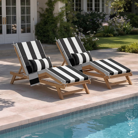 72 x 22 in. Outdoor Chaise Lounge Cushion with Pillow and Storage Pockets