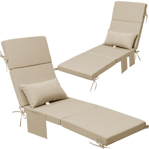 72 x 22 in. Outdoor Chaise Lounge Cushion with Pillow and Storage Pockets