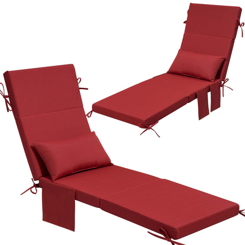 72 x 22 in. Outdoor Chaise Lounge Cushion with Pillow and Storage Pockets