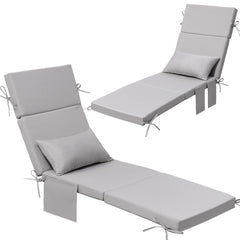 72 x 22 in. Outdoor Chaise Lounge Cushion with Pillow and Storage Pockets