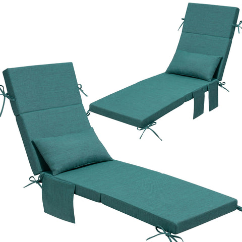 72 x 22 in. Outdoor Chaise Lounge Cushion with Pillow and Storage Pockets