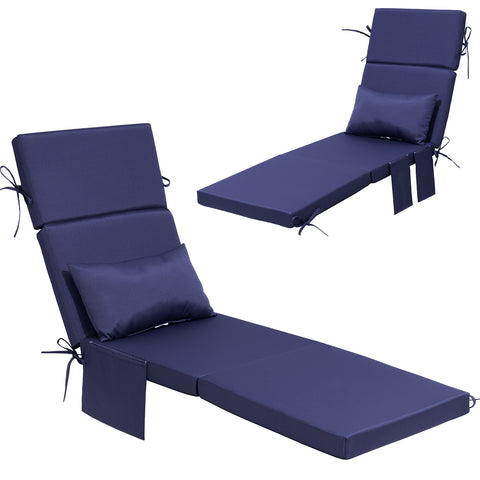 72 x 22 in. Outdoor Chaise Lounge Cushion with Pillow and Storage Pockets