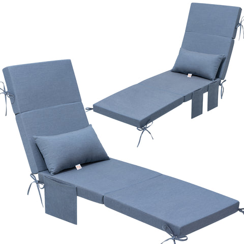 72 x 22 in. Outdoor Chaise Lounge Cushion with Pillow and Storage Pockets