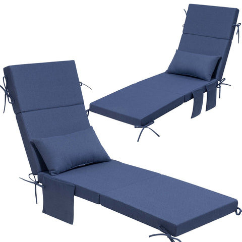 72 x 22 in. Outdoor Chaise Lounge Cushion with Pillow and Storage Pockets