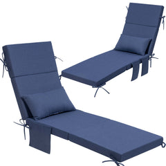 72 x 22 in. Outdoor Chaise Lounge Cushion with Pillow and Storage Pockets