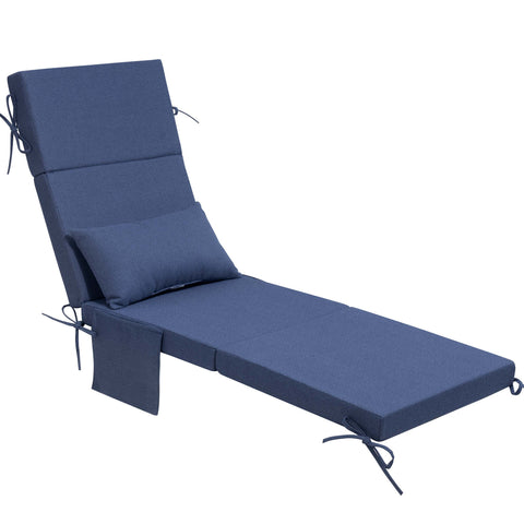 72 x 22 in. Outdoor Chaise Lounge Cushion with Pillow and Storage Pockets