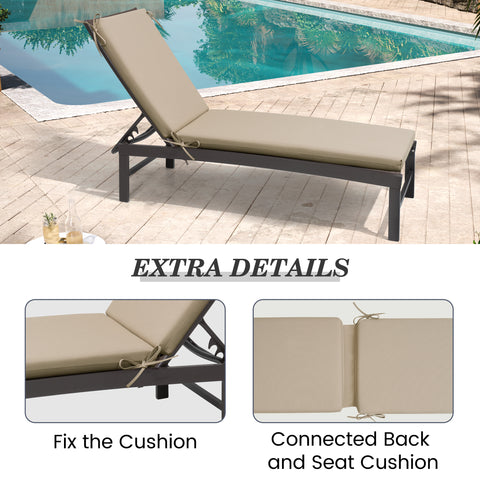 Outdoor Chaise Lounge Cushion with 4 Adjustable Ties