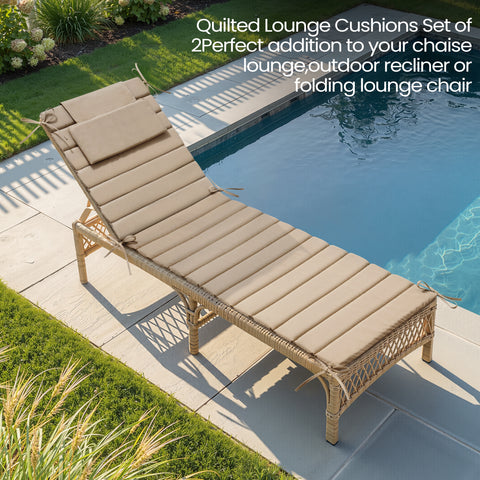Foldable Outdoor Chaise Lounge Cushion with Headrest, Water-Resistant Patio Recliner Pad