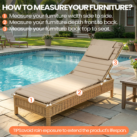 Foldable Outdoor Chaise Lounge Cushion with Headrest, Water-Resistant Patio Recliner Pad