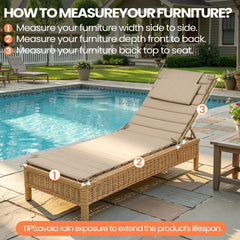 Foldable Outdoor Chaise Lounge Cushion with Headrest, Water-Resistant Patio Recliner Pad