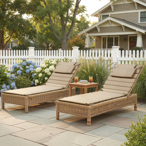 Foldable Outdoor Chaise Lounge Cushion with Headrest, Water-Resistant Patio Recliner Pad