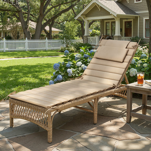 Foldable Outdoor Chaise Lounge Cushion with Headrest, Water-Resistant Patio Recliner Pad