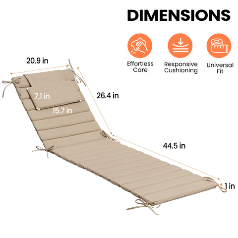 Foldable Outdoor Chaise Lounge Cushion with Headrest, Water-Resistant Patio Recliner Pad