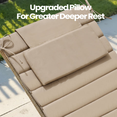 Foldable Outdoor Chaise Lounge Cushion with Headrest, Water-Resistant Patio Recliner Pad