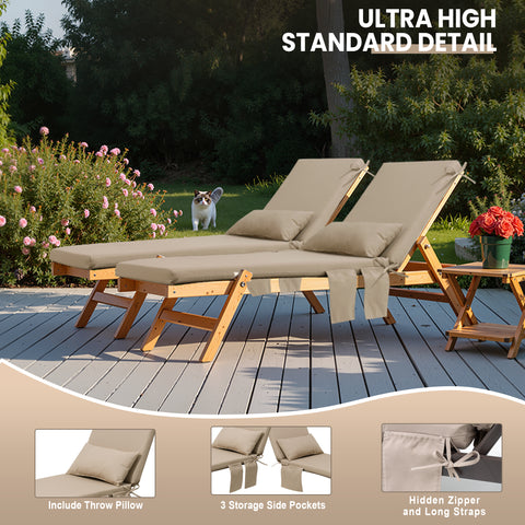 Pellebant Outdoor Chaise Lounge Cushion with Pillow and Side Pockets