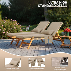 Outdoor Chaise Lounge Cushion with Pillow and Side Pockets