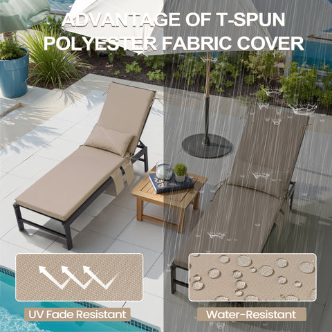 Pellebant Outdoor Chaise Lounge Cushion with Pillow and Side Pockets