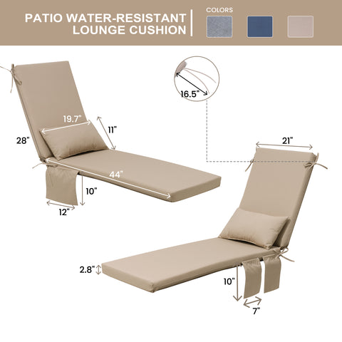 Pellebant Outdoor Chaise Lounge Cushion with Pillow and Side Pockets