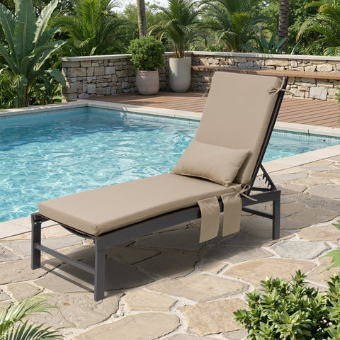 Pellebant Outdoor Chaise Lounge Cushion with Pillow and Side Pockets