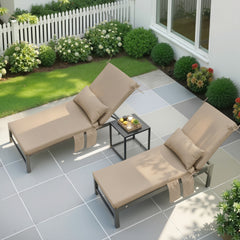 Outdoor Chaise Lounge Cushion with Pillow and Side Pockets