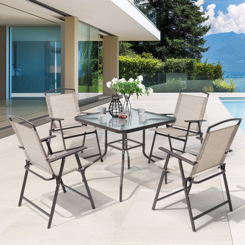 Pellebant Outdoor Patio Dining Set 5-Piece with Table and Folding Chairs