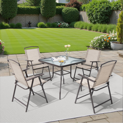 Pellebant Outdoor Patio Dining Set 5-Piece with Table and Folding Chairs