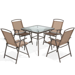 5-Piece Outdoor Patio Dining Set with Table and Folding Chairs