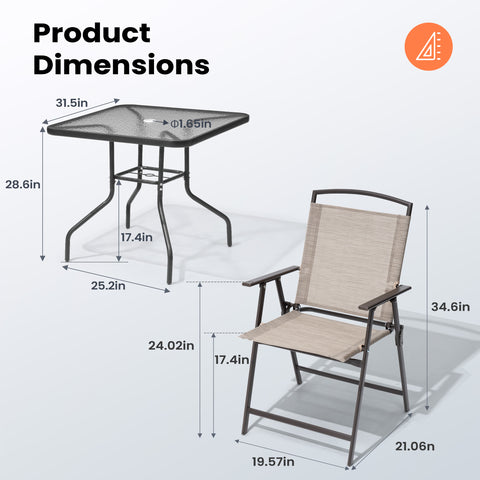 Pellebant Outdoor Patio Dining Set 5-Piece with Table and Folding Chairs