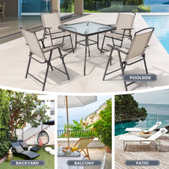 5-Piece Outdoor Patio Dining Set with Table and Folding Chairs