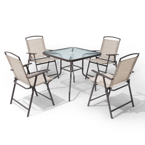 Pellebant Outdoor Patio Dining Set 5-Piece with Table and Folding Chairs