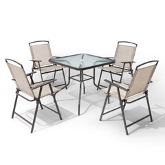 5-Piece Outdoor Patio Dining Set with Table and Folding Chairs