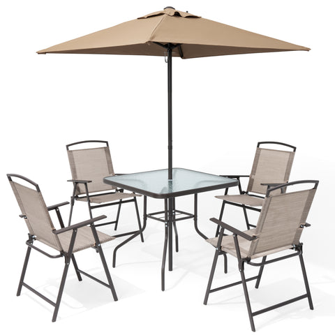 Pellebant 6pc Patio Dining Set with 4 Folding Chairs, Table & Umbrella