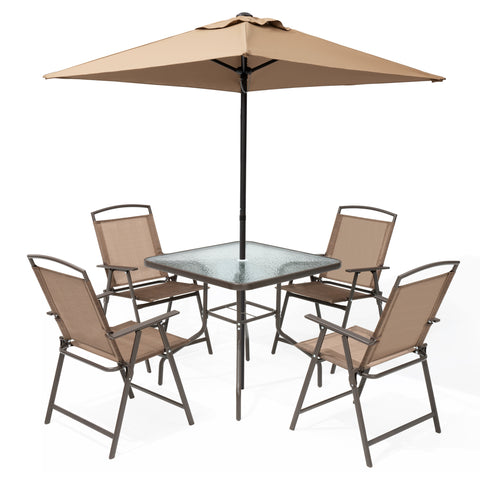 Pellebant 6pc Patio Dining Set with 4 Folding Chairs, Table & Umbrella