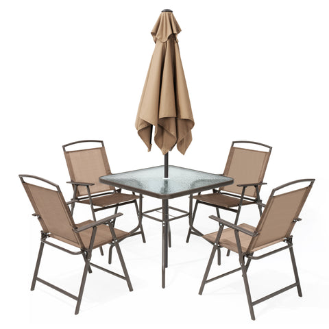 Pellebant 6pc Patio Dining Set with 4 Folding Chairs, Table & Umbrella