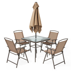 6-Piece Patio Dining Set with 4 Folding Chairs, Table & Umbrella