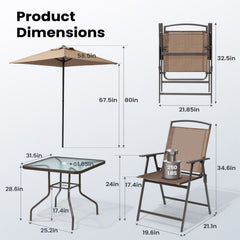 6-Piece Patio Dining Set with 4 Folding Chairs, Table & Umbrella